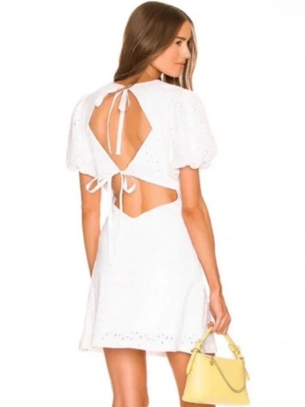 Free People Apricot Rose Mini Dress Eyelet Embroidered Lace Puff Sleeve White L